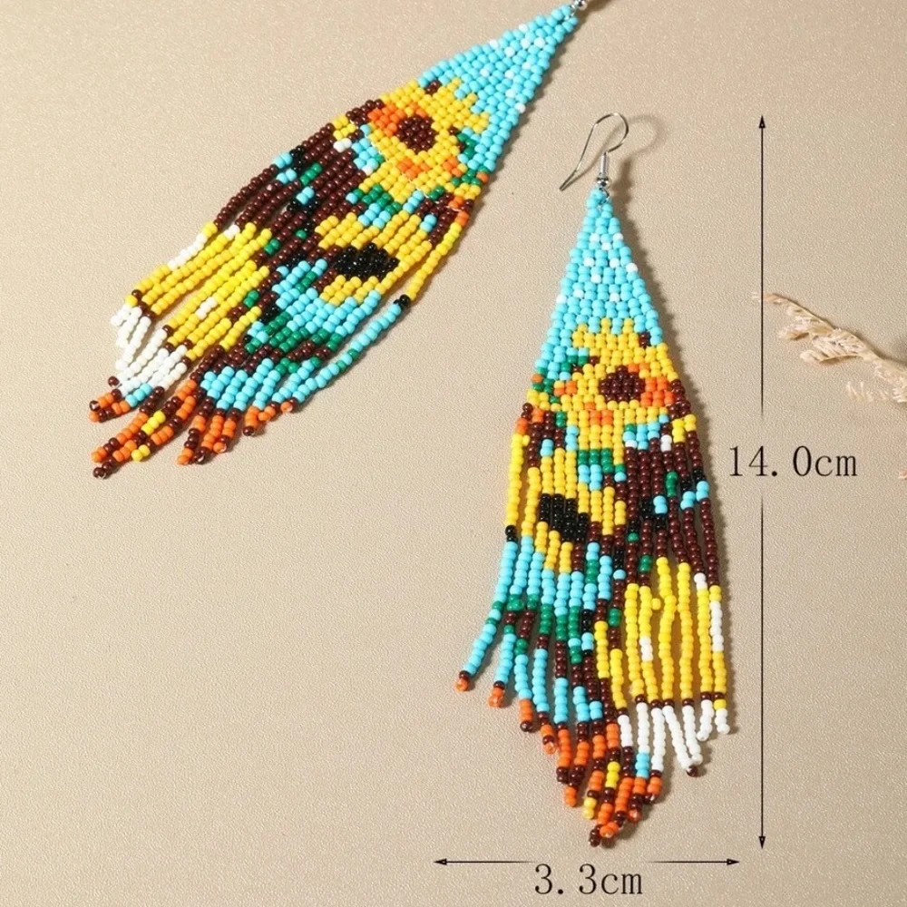 Boho Sunflower Bead Earrings - Picture 4 of 4